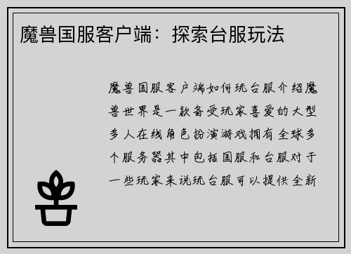 魔兽国服客户端：探索台服玩法